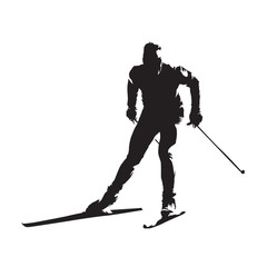 Cross country skiing, abstract vector skier silhouette