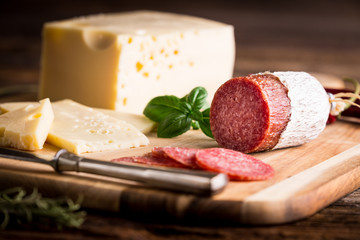 Dry salami or sausage with cheese