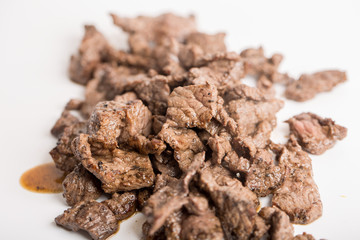 close upa of sliced grilled beef