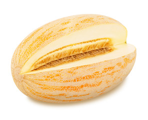 Cut tasty melon on a white background.