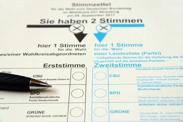 Wahl, Bundestag, 2017, Bundestagswahl, 24 September 2017, Stimmzettel, Kugelschreiber, Kuli