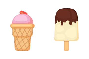 Collection of vector cartoon ice cream illustrations. Summer food.