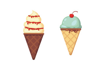 Collection of vector cartoon ice cream illustrations. Summer food.