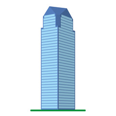 A modern high-rise building on a white background. View of the building from the bottom. Isometric vector illustration.
