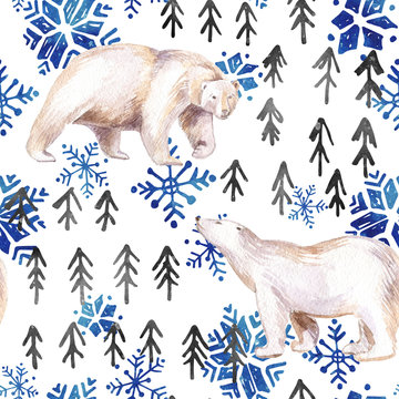 Watercolor winter seamless pattern with abstract elements