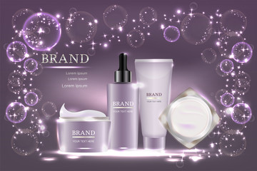 cosmetic containers with advertising background ready to use, holiday concept skin care ad design. Illustration vector