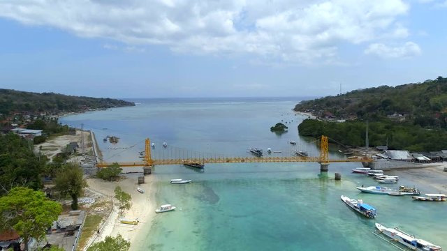 Aerial View of the Yellow Bridge Connecting the Islands of Nusa Ceningan and Lembongan in Bali