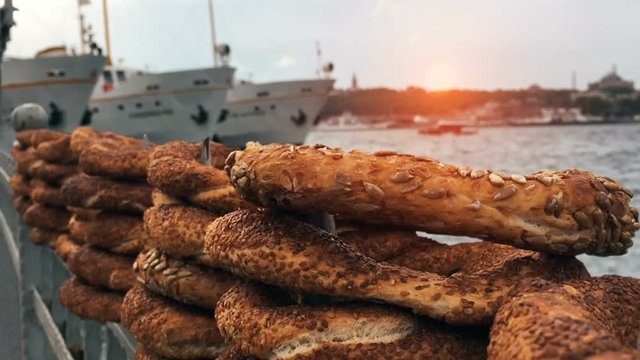Turkish Simit - Istanbul Karakoy Sunset Bosphorus