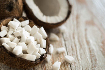 Coconut cubes in shell