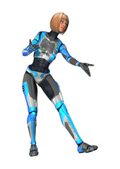 3D Rendering Female Robot on White