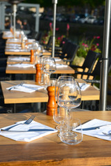 Empty glasses on the table in restaurant
