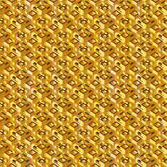 Abstract isometric golden seamless pattern. Luxury stock vector endless background.