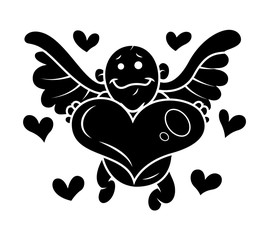 Cupid Presenting Heart Silhouette