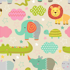 seamless pattern with baby jungle animals  - vector illustration, eps
