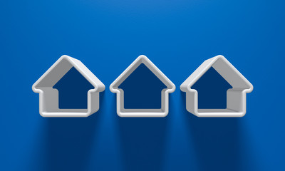 3D Illustration - Weisse Häuser vor blauem Hintergrund mit LIcht und Schatten 3
