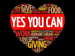 Yes You Can word cloud collage, heart concept background