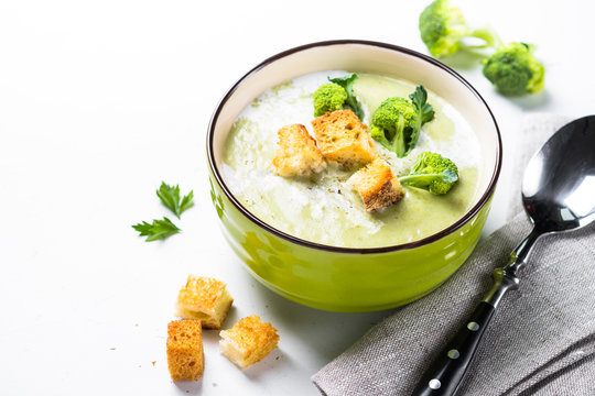 Green soup puree with broccoli.