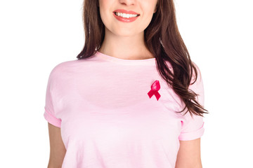 woman with breast cancer awareness ribbon