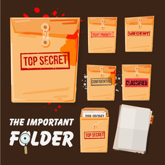 folders set with different stamp text come with blank document. top secret, confidential, urgent and high priority - vector