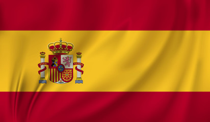 waving flag of Spain on silk background