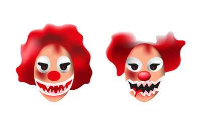 Set of scary clown masks on white background