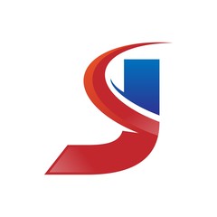 modern vector initial letters logo swoosh j red blue