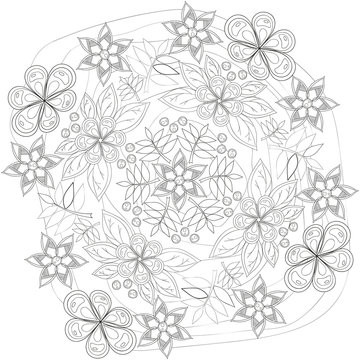 Coloring book page for adults and kids in doodle style.