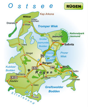 Insel Rügen mit Verkehrsnetz