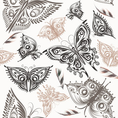 Cute  pattern with stylized butterflies from swirls