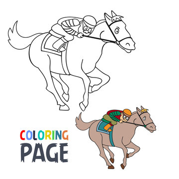 coloring page with people ridding horse cartoon