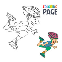 coloring page with roller skates player cartoon