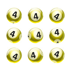 Vector Bingo / Lottery Number Balls Set Isolated on White Background- Gold / Yellow Theme- No. 4