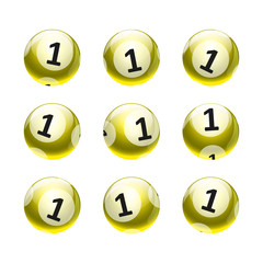 Vector Bingo / Lottery Number Balls Set Isolated on White Background- Gold / Yellow Theme- No. 1