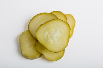 close up of pickled cucumber slices