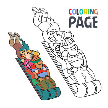 coloring page with people play ice skating cartoon