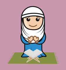 Cartoon Sikh Woman Praying waheguru Vector