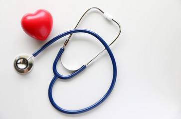 stethoscope and red heart Heart Check.Concept healthcare.