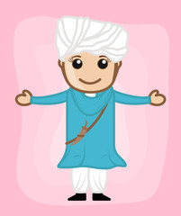 Happy Cartoon Punjabi Woman with Kirpan