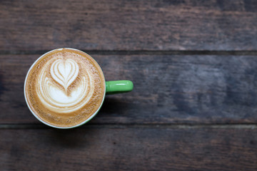 hot coffee on wood table