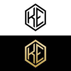 initial letters logo ke black and gold monogram hexagon shape vector