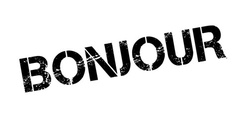 Bonjour rubber stamp. Grunge design with dust scratches. Effects can be easily removed for a clean, crisp look. Color is easily changed. © lkeskinen