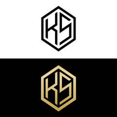 initial letters logo ks black and gold monogram hexagon shape vector