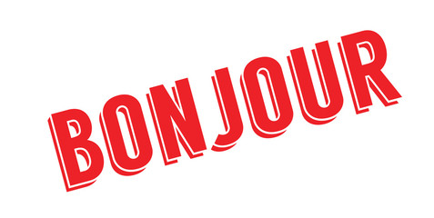 Bonjour rubber stamp. Grunge design with dust scratches. Effects can be easily removed for a clean, crisp look. Color is easily changed.