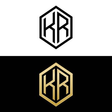 initial letters logo kr black and gold monogram hexagon shape vector