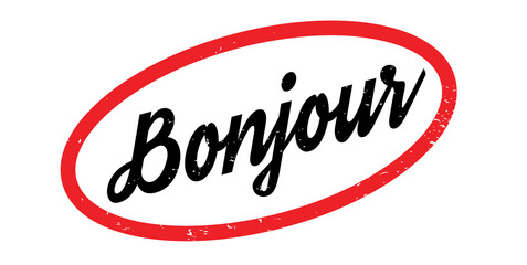 Bonjour rubber stamp. Grunge design with dust scratches. Effects can be easily removed for a clean, crisp look. Color is easily changed. © lkeskinen