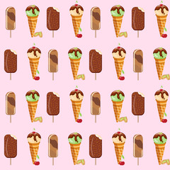 Ice cream sweet dessert seamless pattern cold food vector illustrations