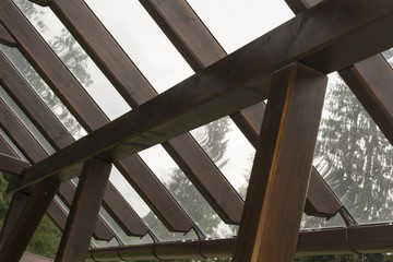 Fototapeta na wymiar Beautiful straight eave wood glass roof design