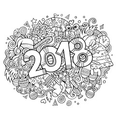 Cartoon vector cute doodles hand drawn 2018 year illustration