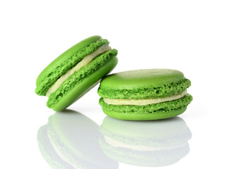 French dessert. Sweet green macaroons or macarons with mint flavor