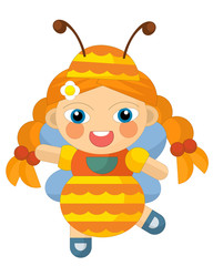 cartoon cheerful girl looking like bee- doll isolated - illustration for children